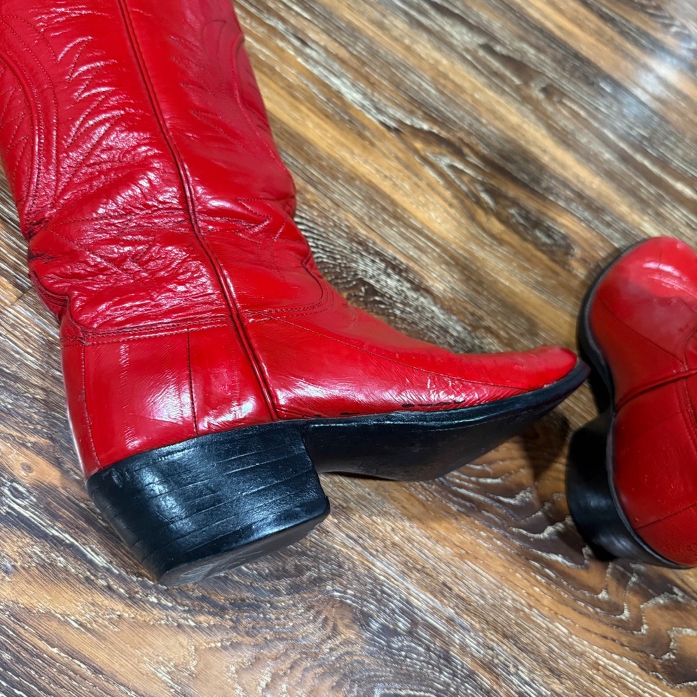 Lucchese 6.5B Western Cowboy Boots Womens Red Leather Vintage San Antonio - Picture 13 of 16